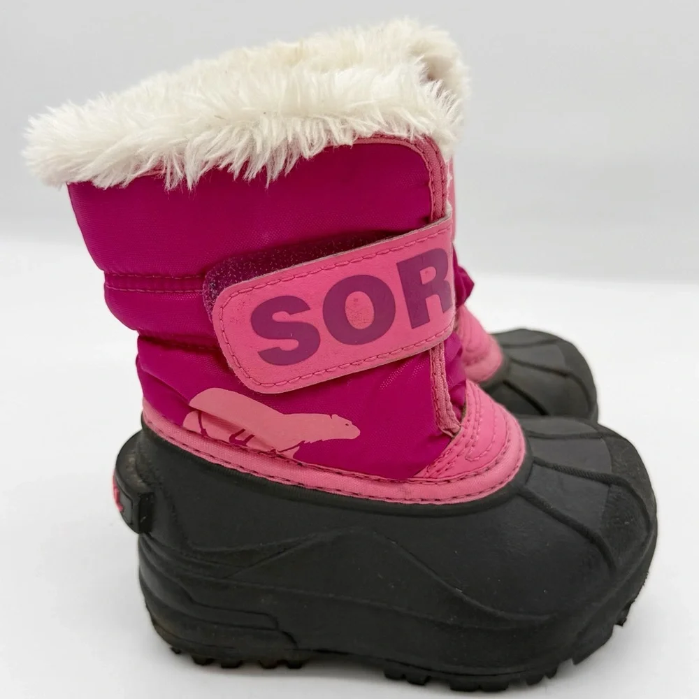Sorel Snow Commander Winter Boot Toddler Size 6 Waterproof Pink Faux Fur Outdoor